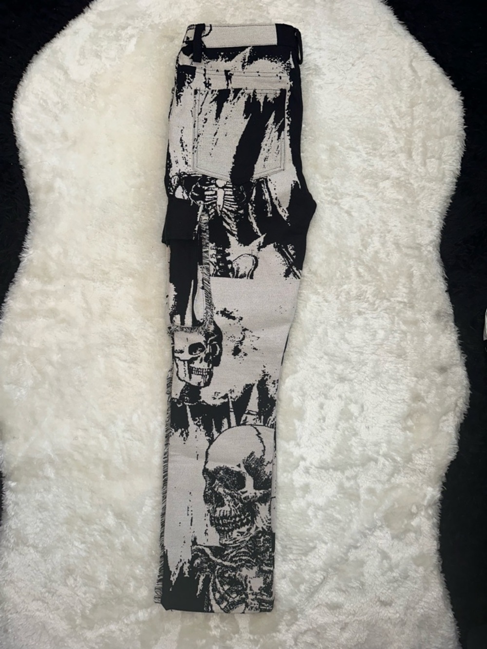 Rebel Vengeance Black and Cream Abstract Skull Print Pants